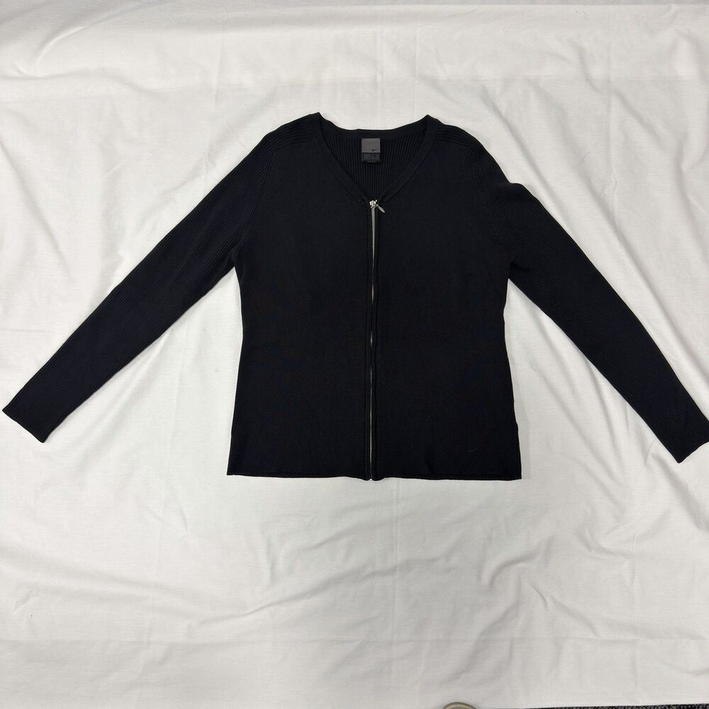Nike Dri-FIT Full Zip Rib Knit Cardigan Sweater Women’s L Black Athletic Casual